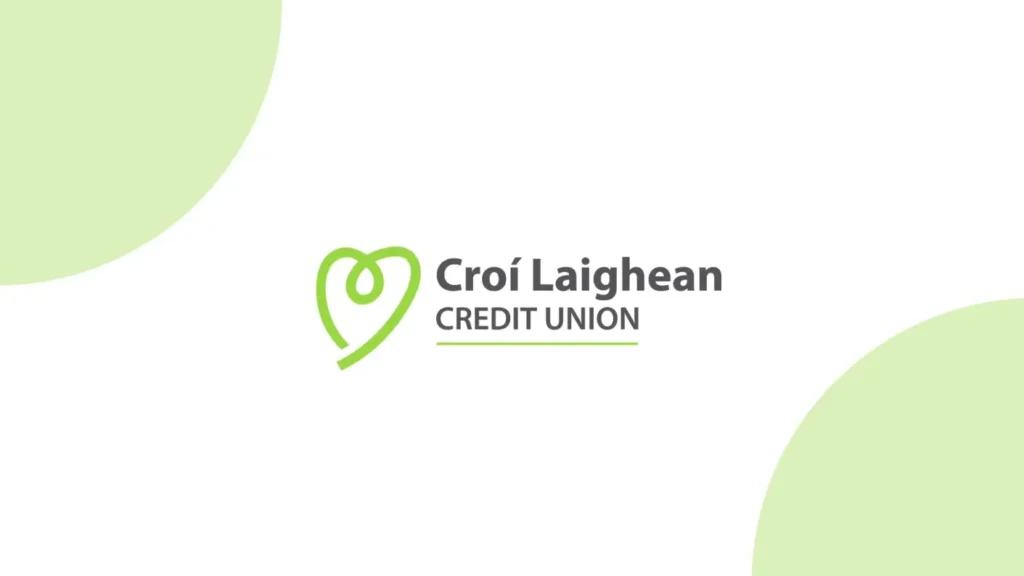 Croi Laighean Credit Union logo with green heart symbol and modern design elements.