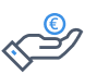 Hand holding a Euro coin icon, representing financial support or savings.