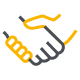 Icon of two hands shaking, with one outlined in orange, symbolizing collaboration and partnership.