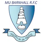 MU Barnhall RFC logo featuring a stylized tower emblem on a shield with text ribbon banner below.