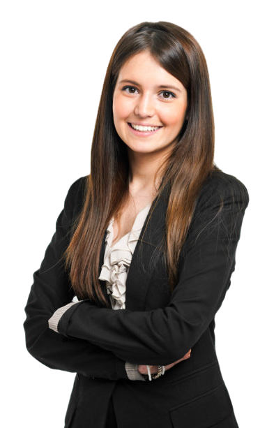 Smiling businesswoman in a black blazer with crossed arms, showcasing professional confidence and approachability.