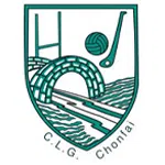 C.L.G. Chonflai crest featuring sports symbols, a bridge, and scenic landscape in green and white design.