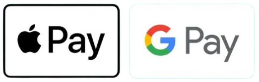 Apple Pay and Google Pay logos, representing digital payment solutions.